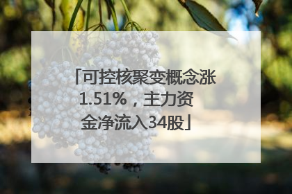 可控核聚变概念涨1.51%，主力资金净流入34股